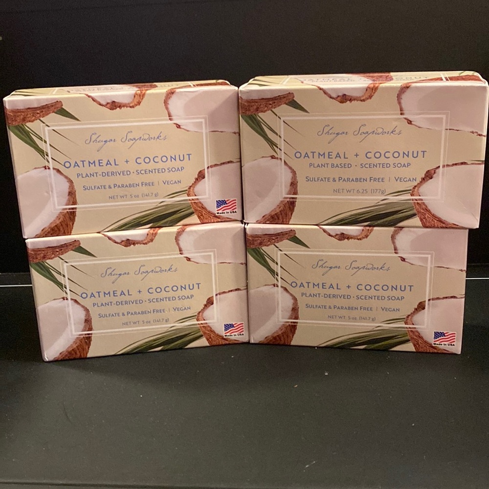 Lot of 4 Shugar Soapworks Oatmeal & Coconut Vegan Bar Soap